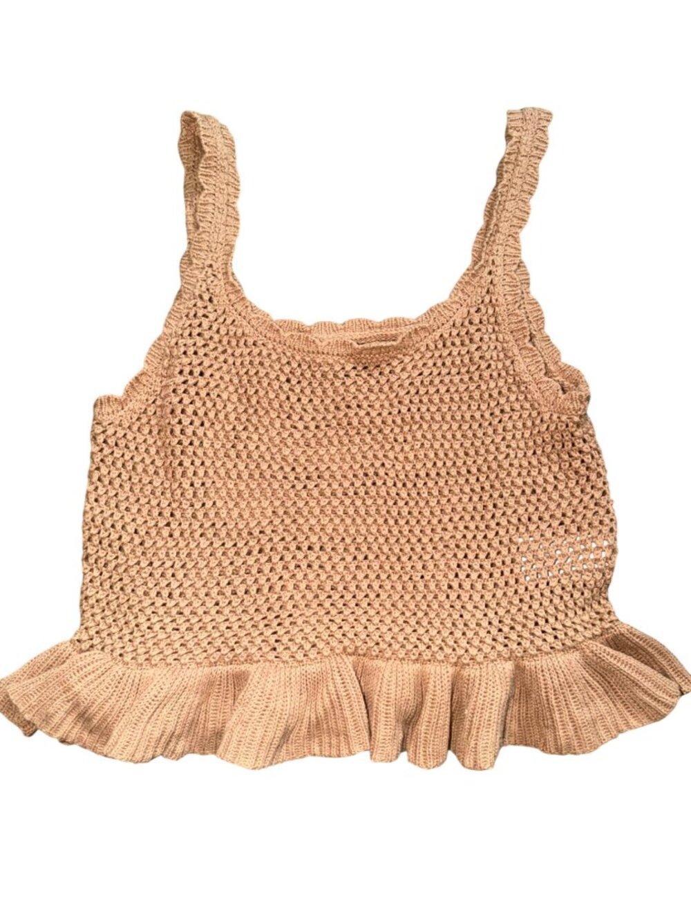 American Eagle Crochet Peplum Tank Top-Beige/Tan-S-GUC